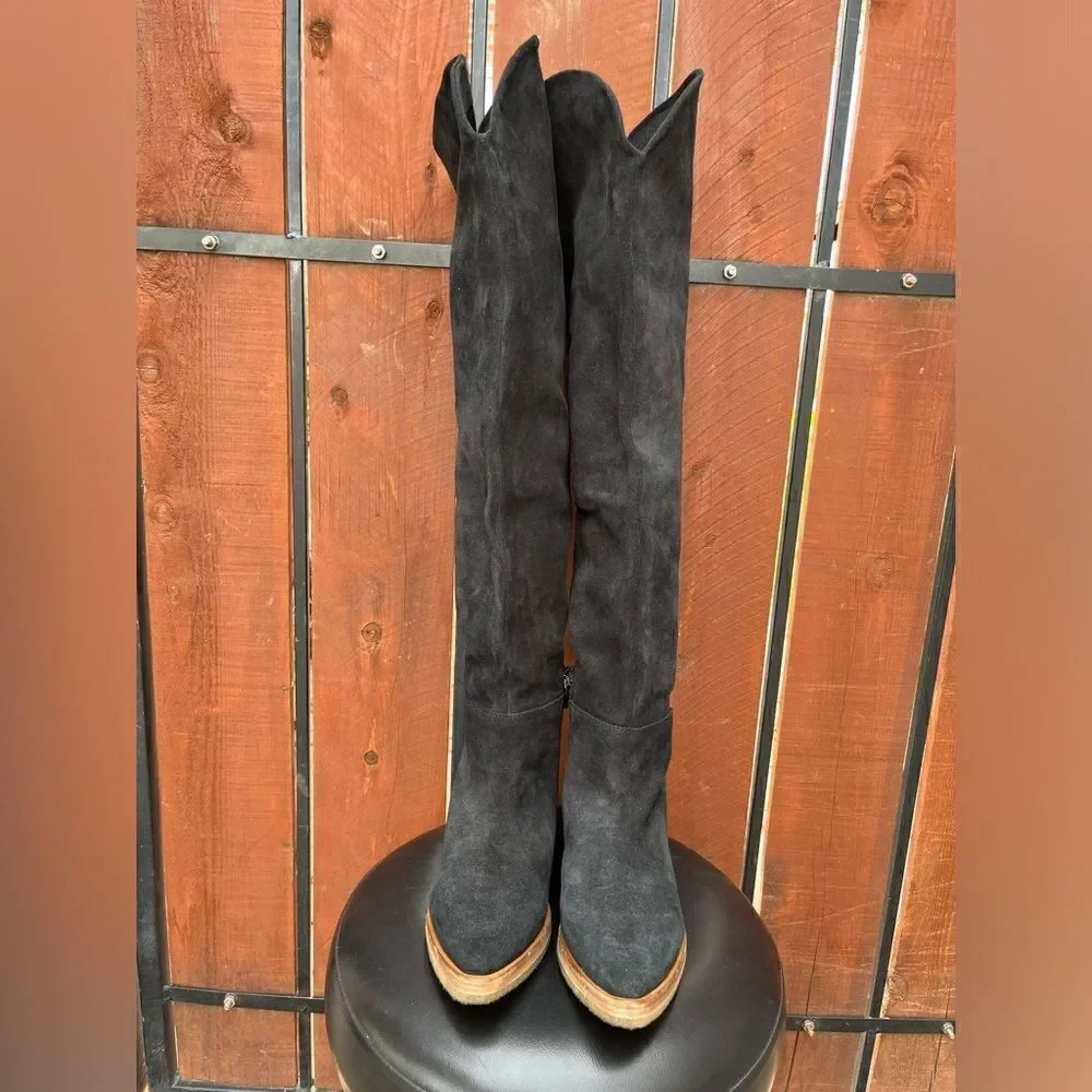 Free People Banks Over-The-Knee Boots Black Suede